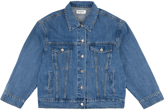 med wash oversized jean jacket flat lay -medium wash
