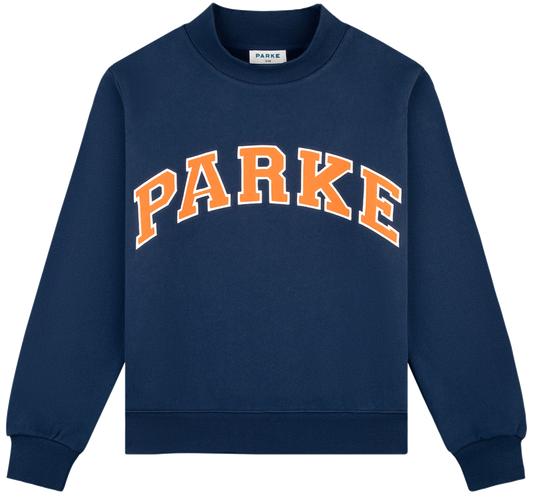 back to school varsity mockneck -denim + amber